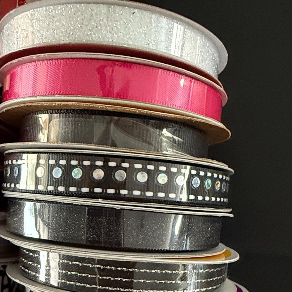Assorted Ribbon Spools - Black, Pink, Silver, Gold. Brand new full and 1/2 spool - Picture 3 of 6